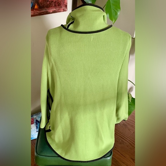 Krisztina Nagy Cdn Designer Sz M Knit Green Black Piping Vent Cuffs Wood Toggle - Picture 5 of 16